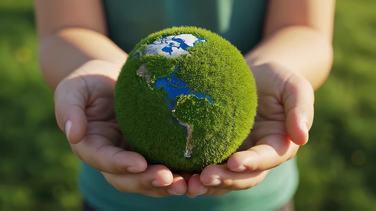Showcasing a strong dedication to environmental sustainability, a model of a green globe is held prominently in the hands