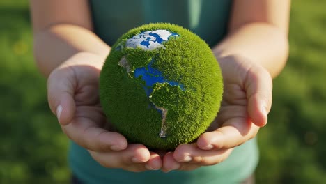 showcasing a strong dedication to environmental sustainability, a model of a green globe is held prominently in the hands