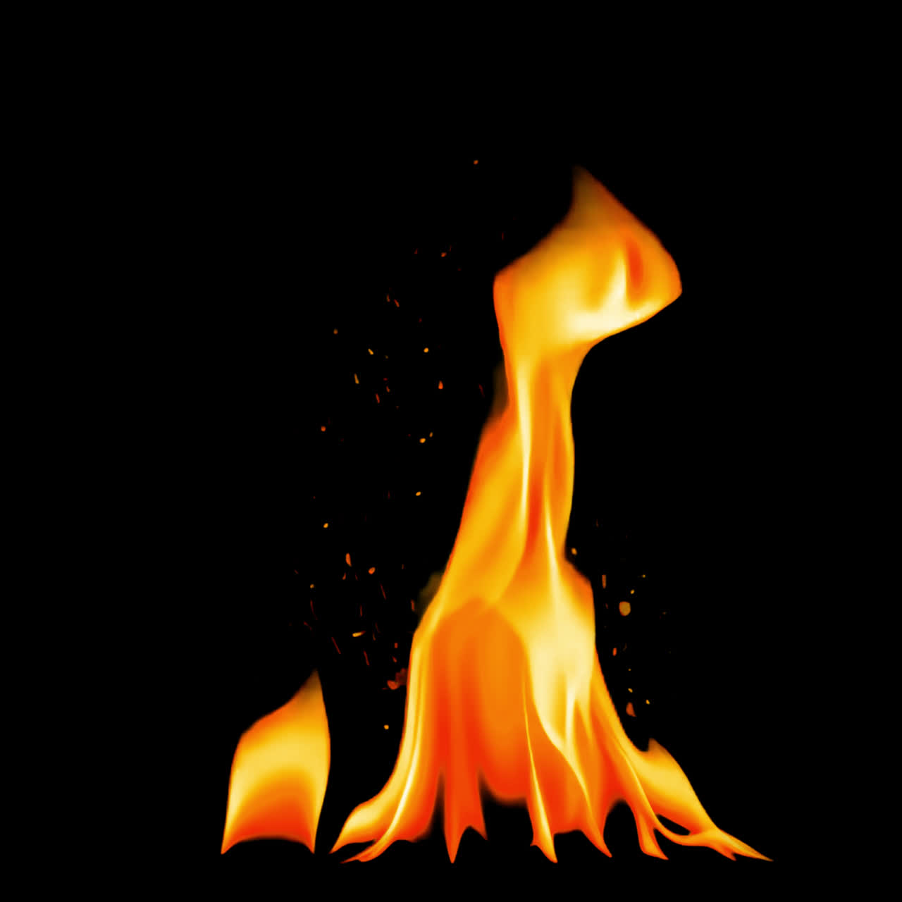 Fire flames animation isolated asset, transparent 4K video, alpha channel, ProRes 4444