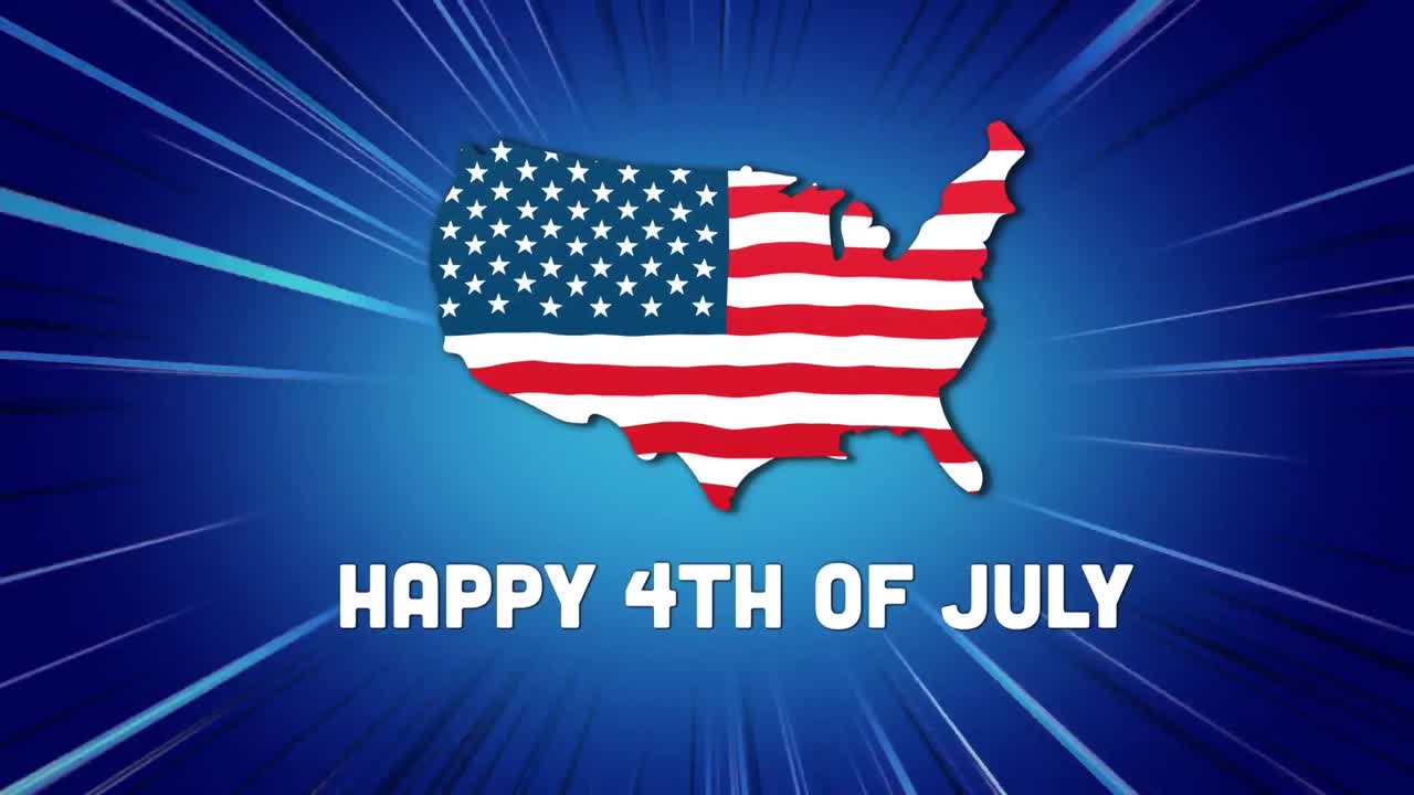 Independence Day text and US flag against blue background