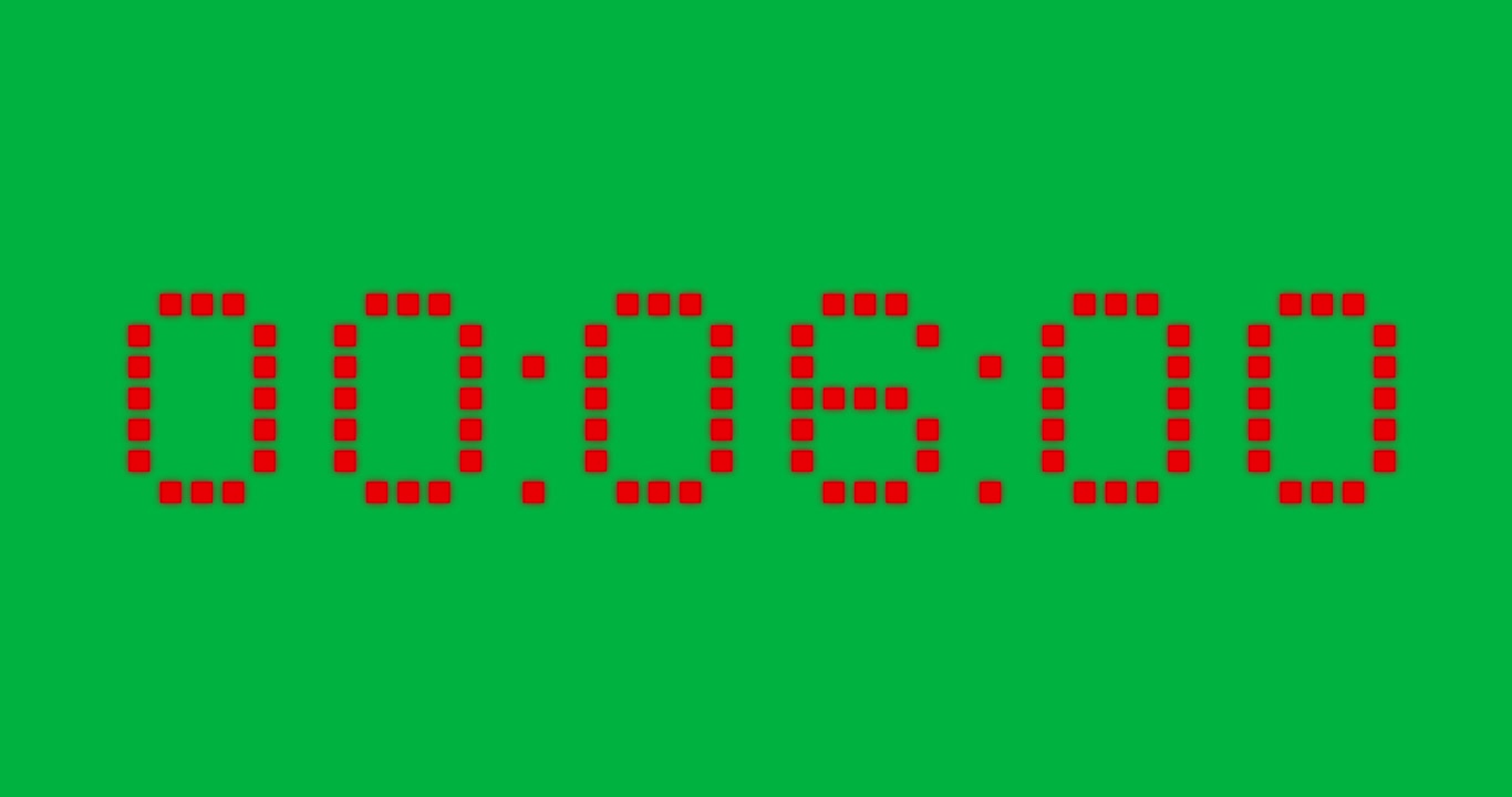 Animazione di un timer digitale con cifre rosse che mostra un conto alla rovescia su sfondo trasparente.