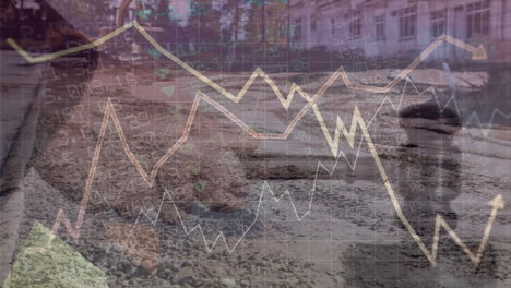 animación de estadísticas y procesamiento de datos financieros sobre la casa y el martillo del subastador