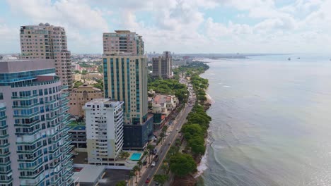 drone view along george washington avenue pier and cityscape, santo domingo, dominican republic