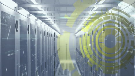animation of loading circles over bars on data server systems in server room