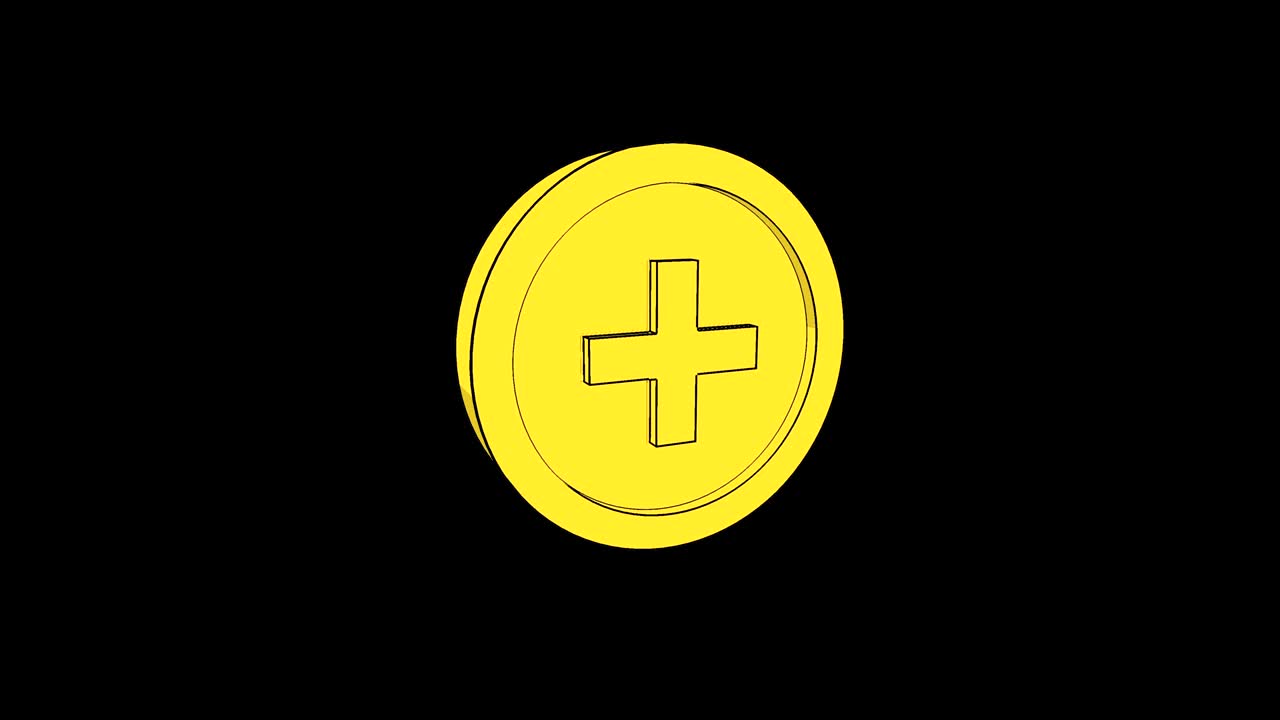 monedas de 8 bits girando alrededor de animación en bucle. símbolo monetario de oro con signo más imágenes de superposición giratorias. sistema bancario, ahorros e idea de ingresos. video conceptual de la industria de la salud