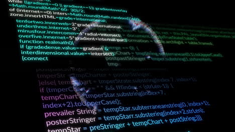 codice di programmazione su animazione del viso umano, che rappresenta la cibersicurezza e la protezione dei dati
