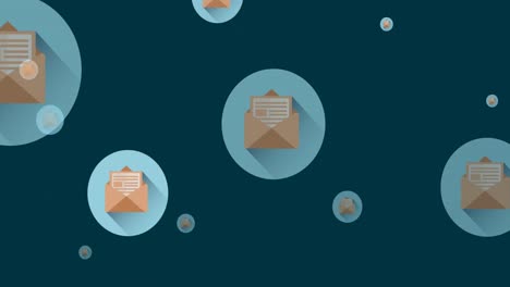 animación de iconos de sobres de correo en línea que se mueven sobre un fondo azul