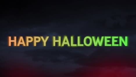Animation-Eines-Fröhlichen-Halloween-Textes-über-Hellen-Flecken-Auf-Schwarzem-Hintergrund