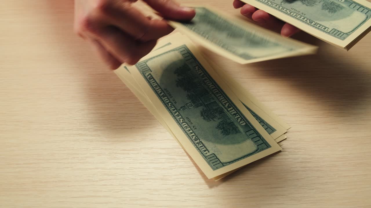 Stacks of cash dollars and euro, Banknotes counting, buying car flat home or real estate, Counting dollar euro banknotes in crime lab with machine, cashed out money, bitcoin changing