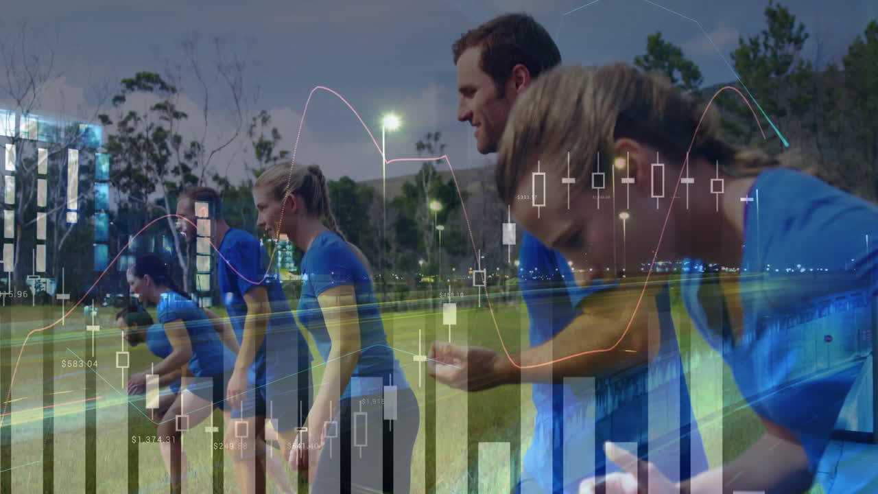 animación del procesamiento de datos sobre un grupo de hombres y mujeres que ejercen