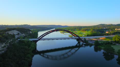 flyover aerial drone  footage of pennybacker bridge in austin texas