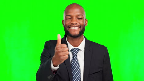 business thumbs up, green screen face