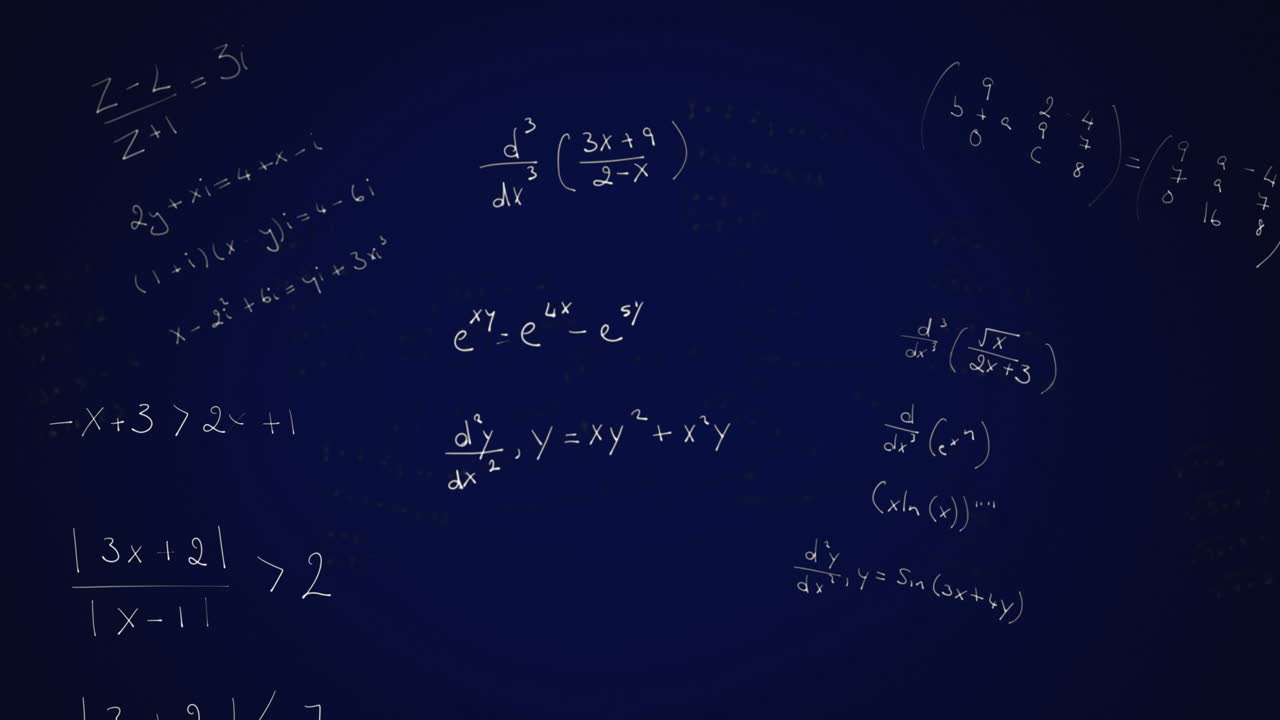 ecuaciones matemáticas que se mueven contra un fondo azul