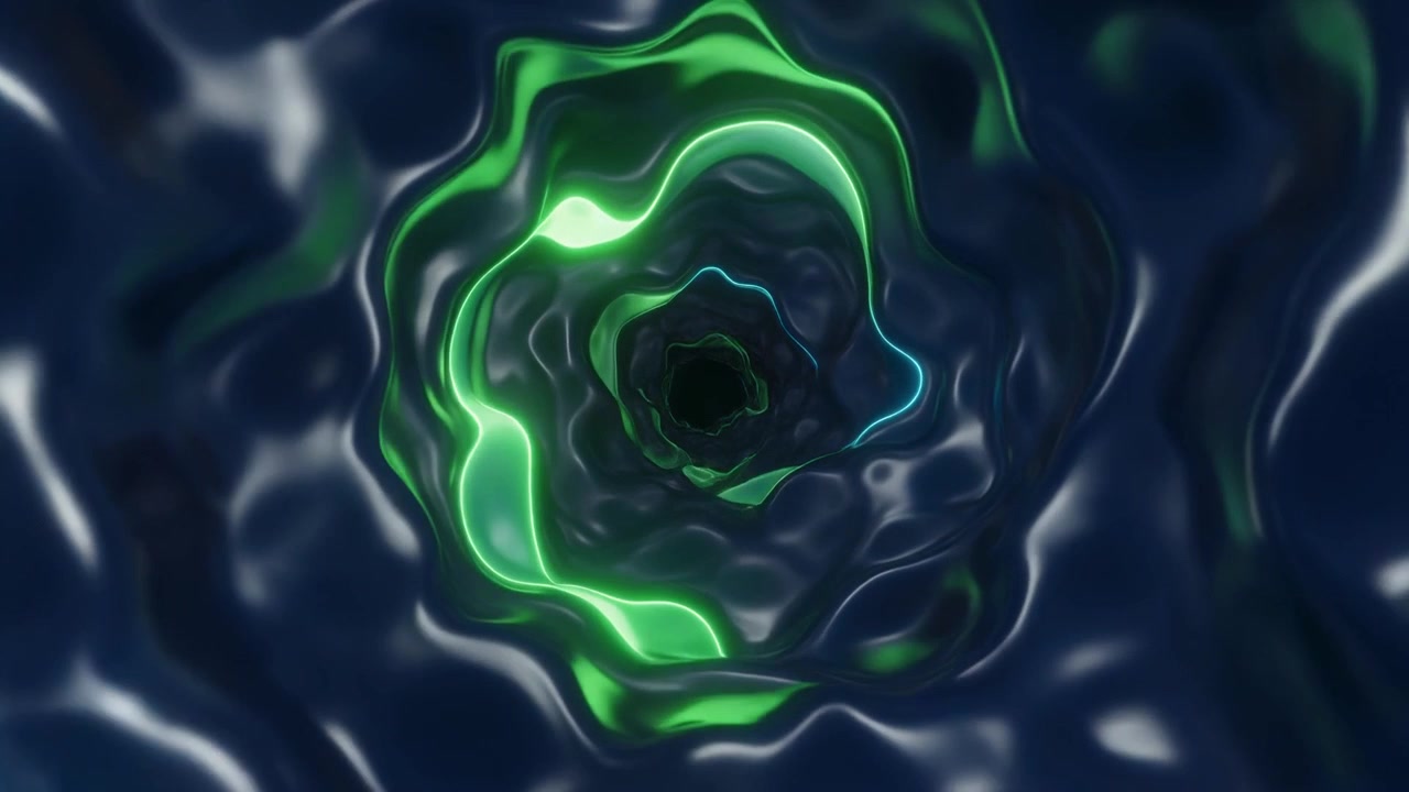 Abstract 3D Tunnel with Glowing Green Neon Waves