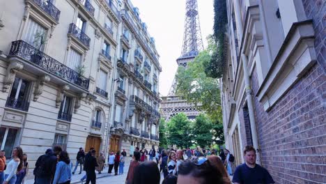 a parisian street with a view of the eiffel tower