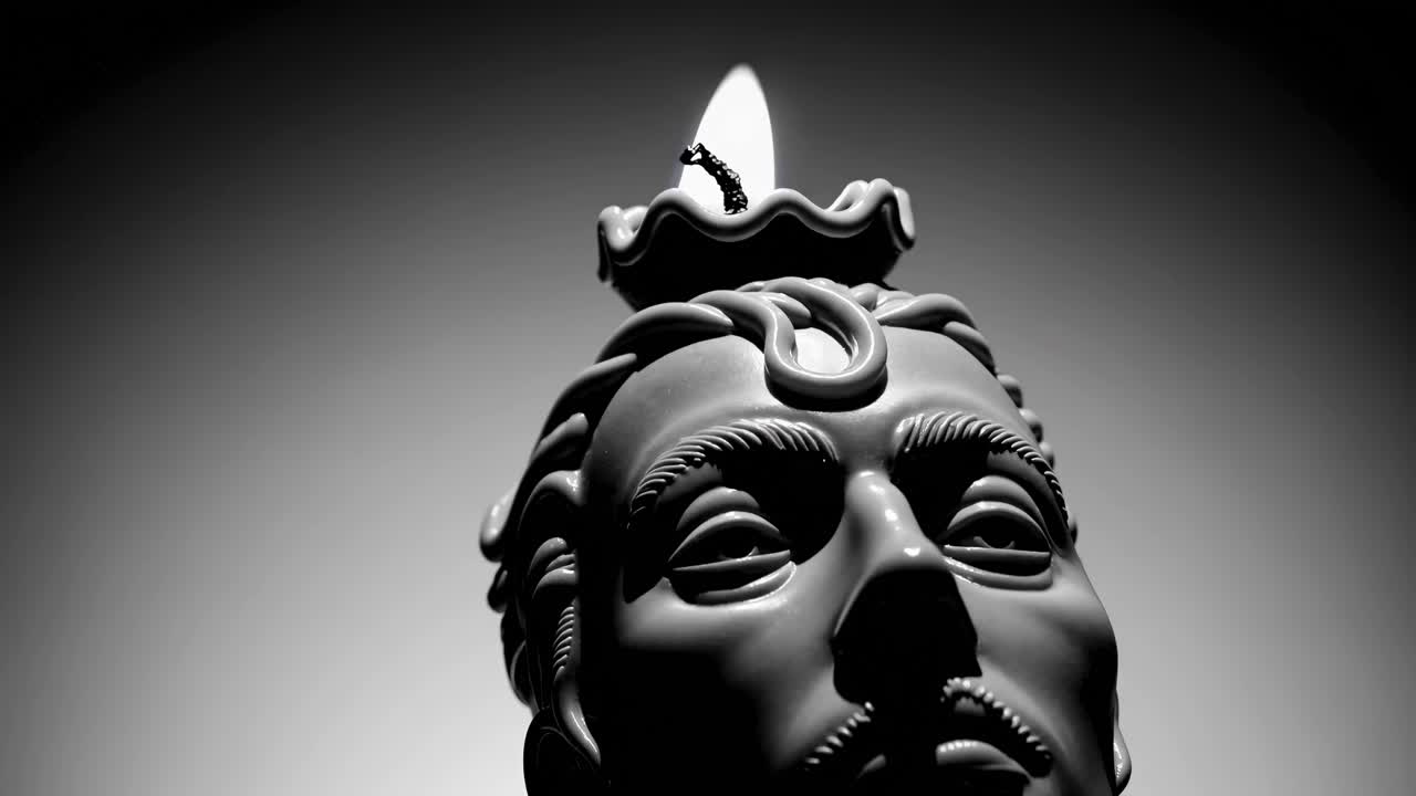 vela en la cabeza de una estatua