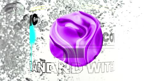 animación de forma púrpura con un cilindro con mensaje de distanciamiento social girando durante el coronavirus
