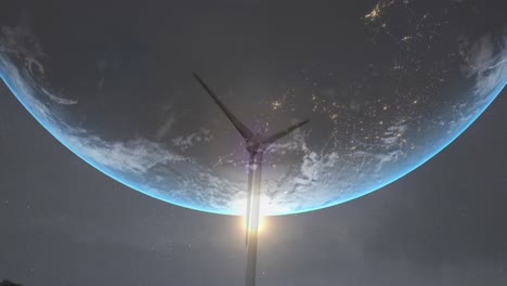 Animation-Eines-Sich-Drehenden-Globus-über-Einer-Windkraftanlage