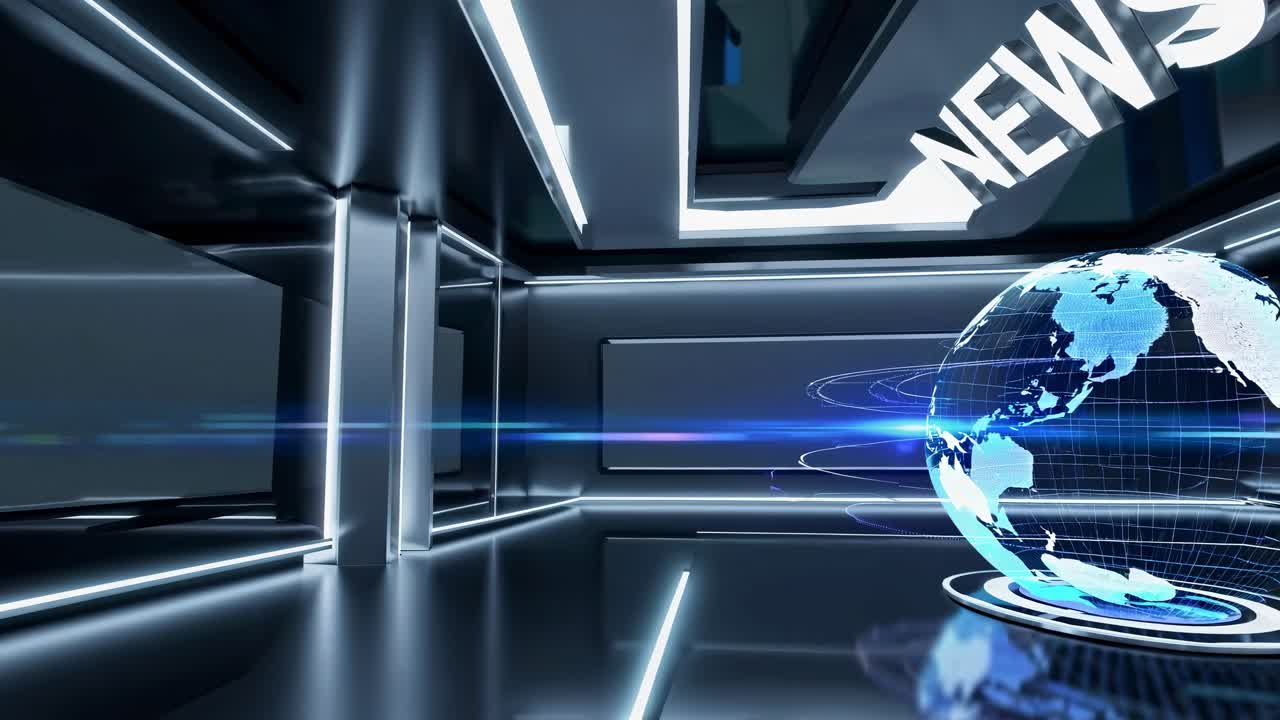 Modern News Studio Virtual Set with Globe