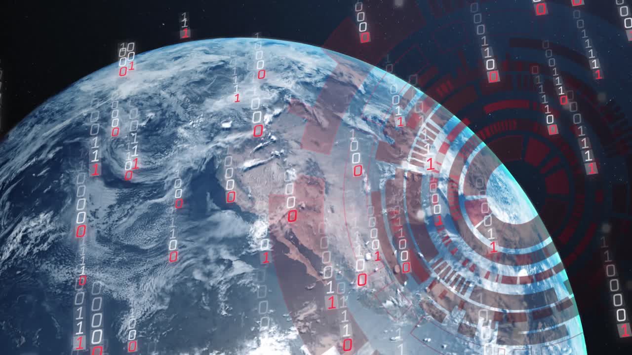 анимация двоичного кодирования и обработки данных по всему миру