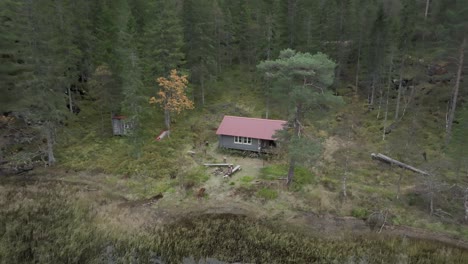 isolated aerial view of a house amidst woodland in norway