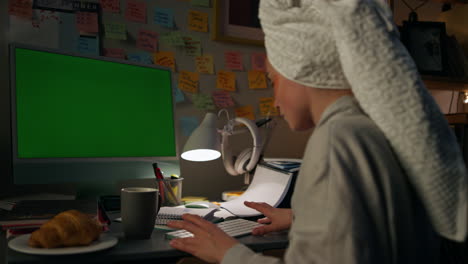 Busy-person-pressing-mockup-computer-buttons-closeup.-Woman-texting-browsing