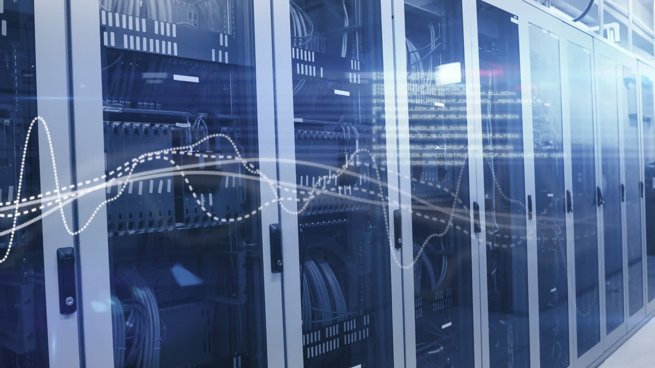 Animation of shapes and data processing over server room