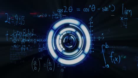 animation of mathematical formula and shapes moving on black background