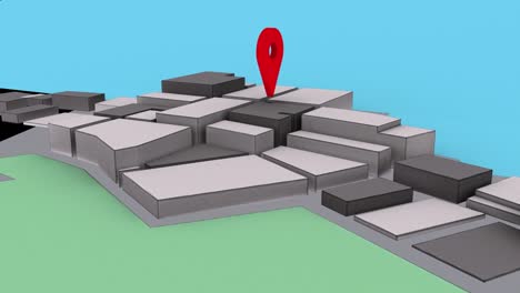 GPS Satellite coordinate pin rotating in a 3D simulated city environment