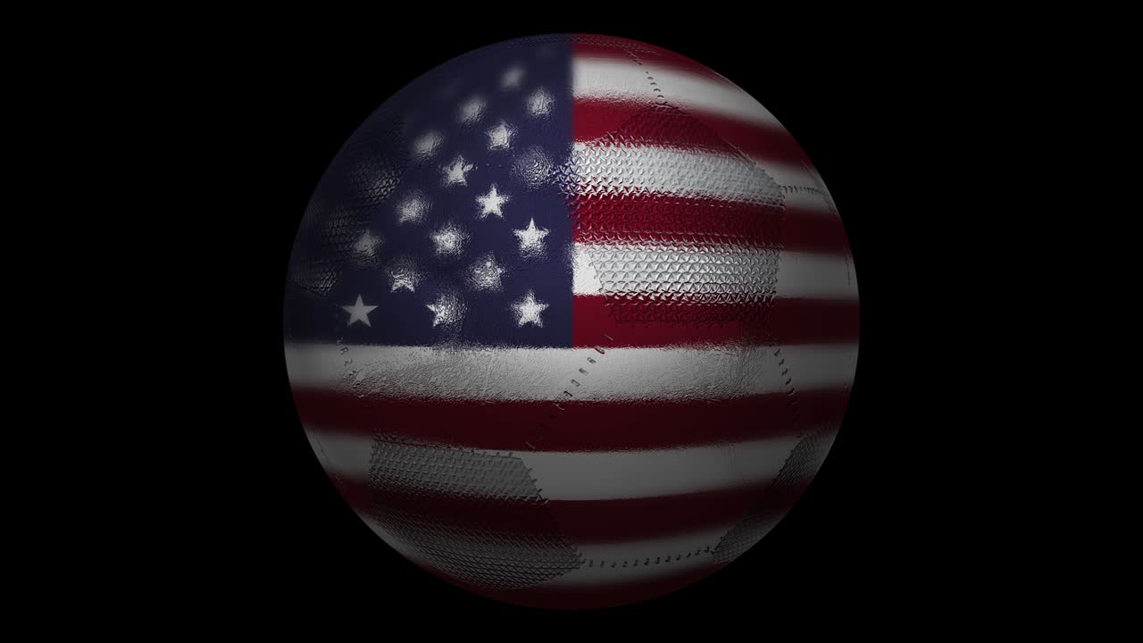 US. Football and flag. Soccer ball in rotation and a flag integrated into it.