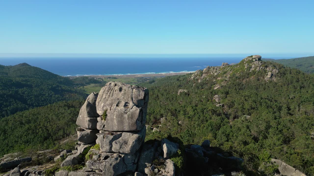 Reveals Rock Formations Of Pasarela And Traba In Vimianzo, A Coruña, Spain. Aerial Pullback Shot