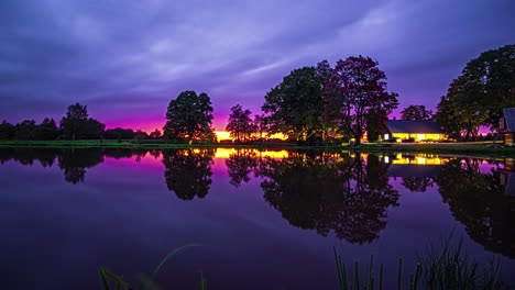 Seeufer-Zeitraffer-Anwesen-Sonnenuntergang-See