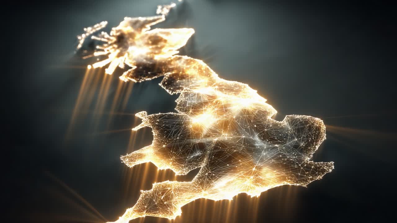 Illuminated Map of the United Kingdom: A Stunning Representation of Connectivity and Geography Through Digital Light Effects