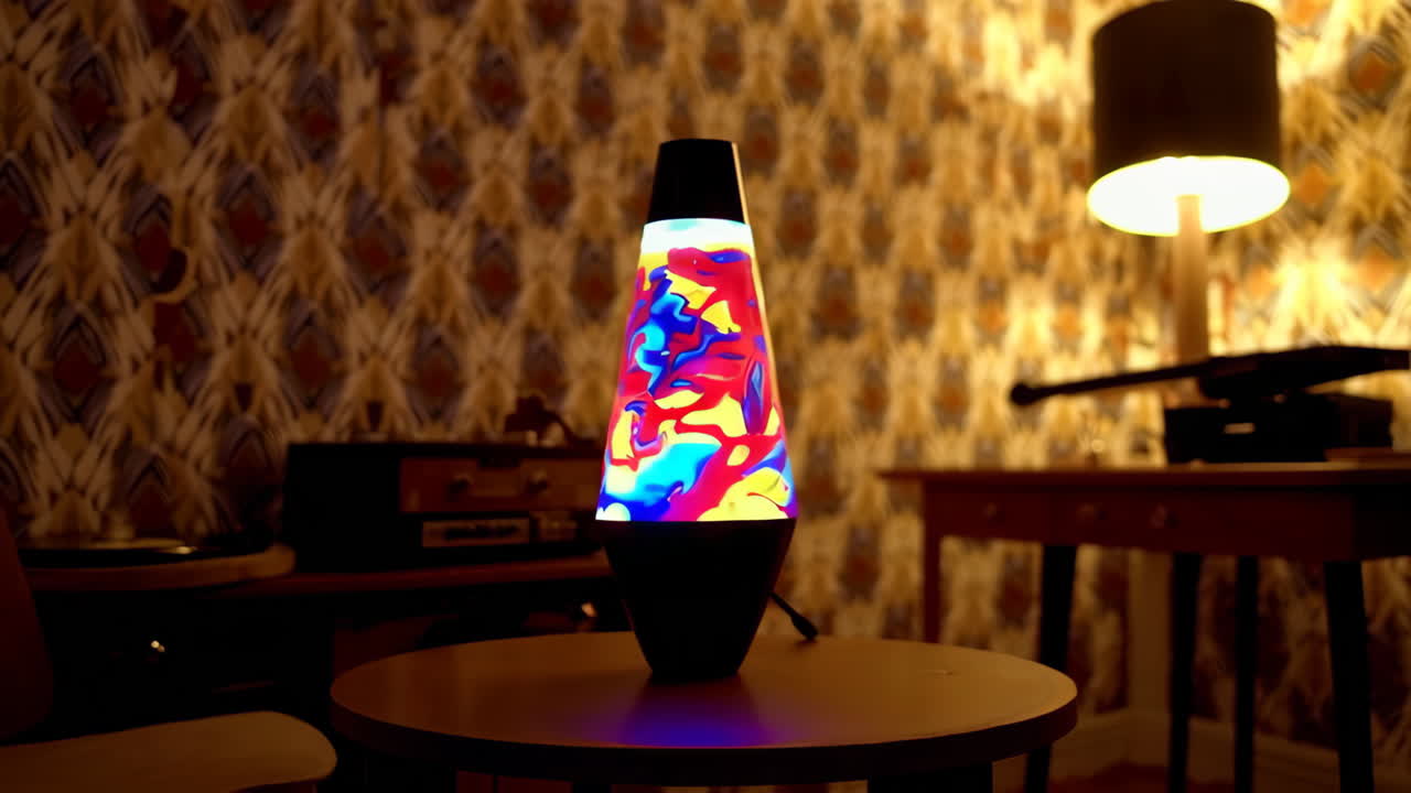 A Colorful and Psychedelic Lava Lamp in a Room