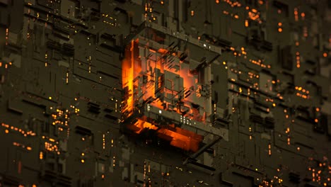 futuristic orange cpu seamless loop 3d render animation