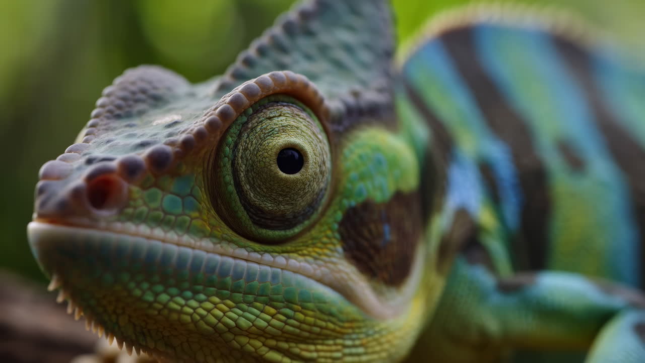 Close-up of a Colorful Chameleon's Blinking Eye