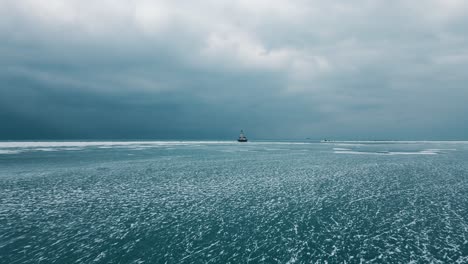 winter aerial of chicago harbor lighthouse