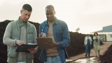 inspector, people and farmer speaking of land