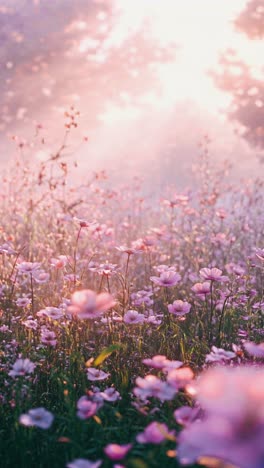 pink flower field at sunrise/sunset