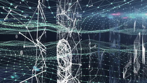 animation of network of connections over glowing green mesh