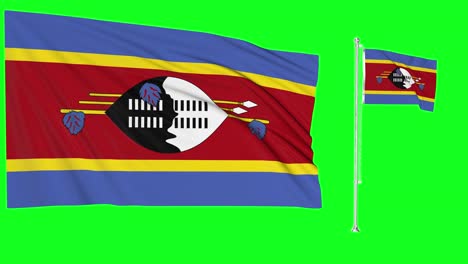 Greenscreen-Schwenkt-Eswatini-Flagge-Oder-Fahnenmast