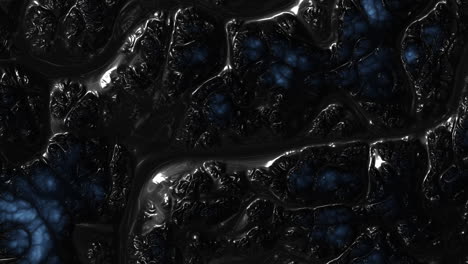 captivating close-up metallic rocks on dark surface, illuminated by blue dots