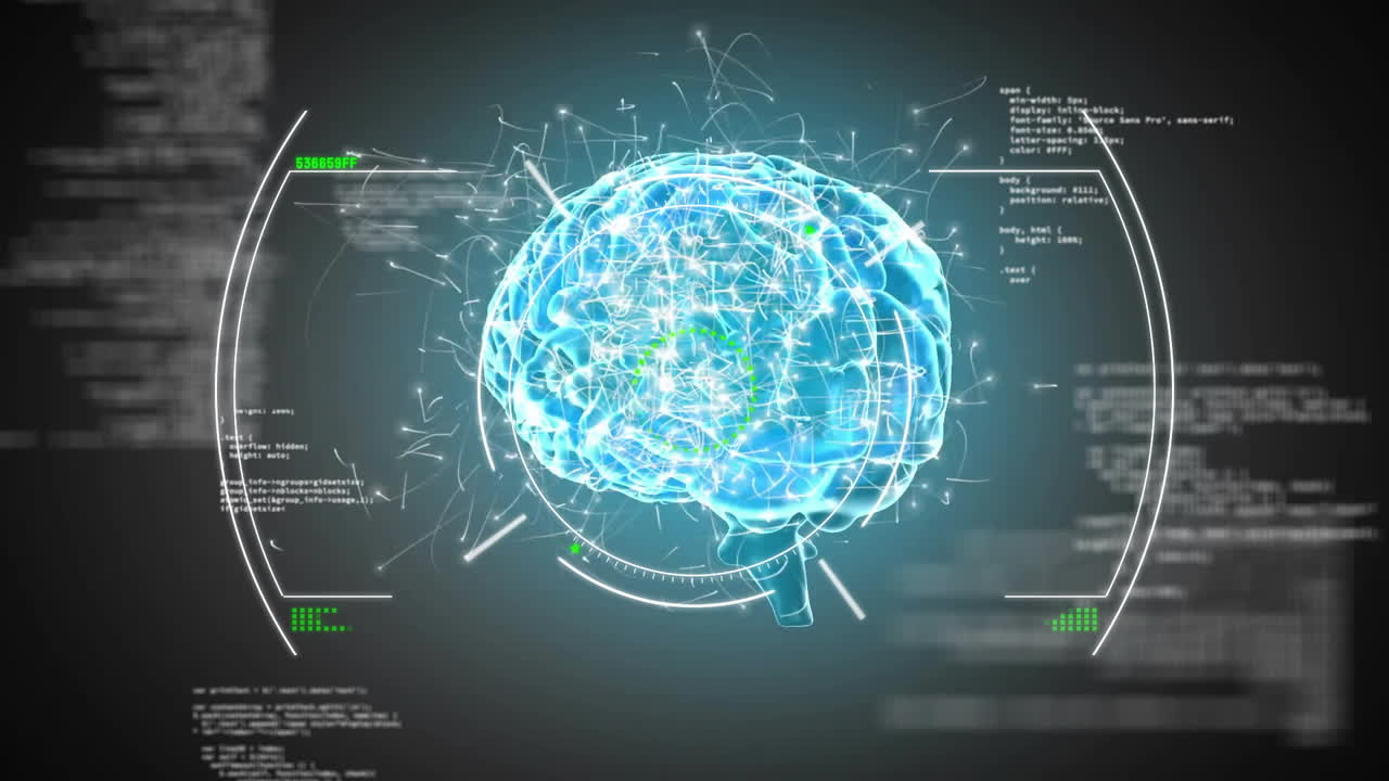 Animation of scope scanning and data processing over brain