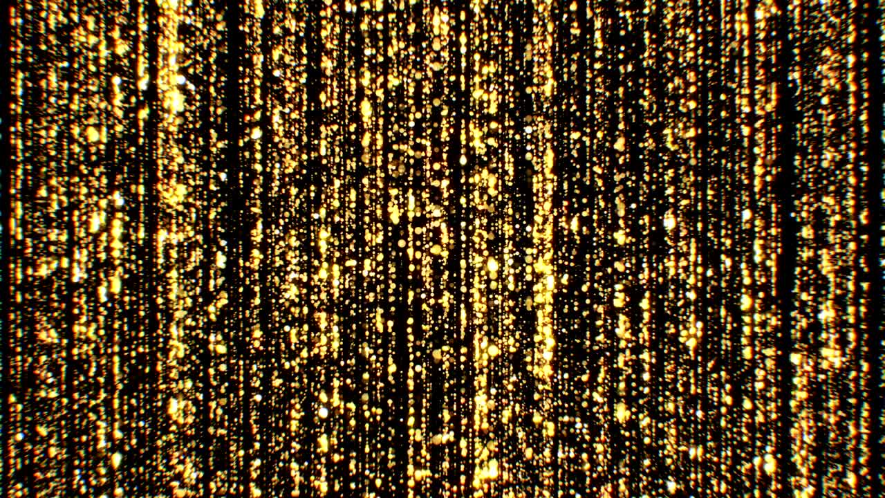 Beautiful Luxury Gold Background with Falling Stars and Dots Seamless. Looped 3d Animation of Abstract Dust Particles Forming Lines Flashing Bright.