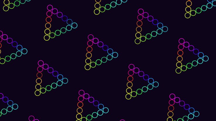 Triangles pattern from rainbow rings on black gradient