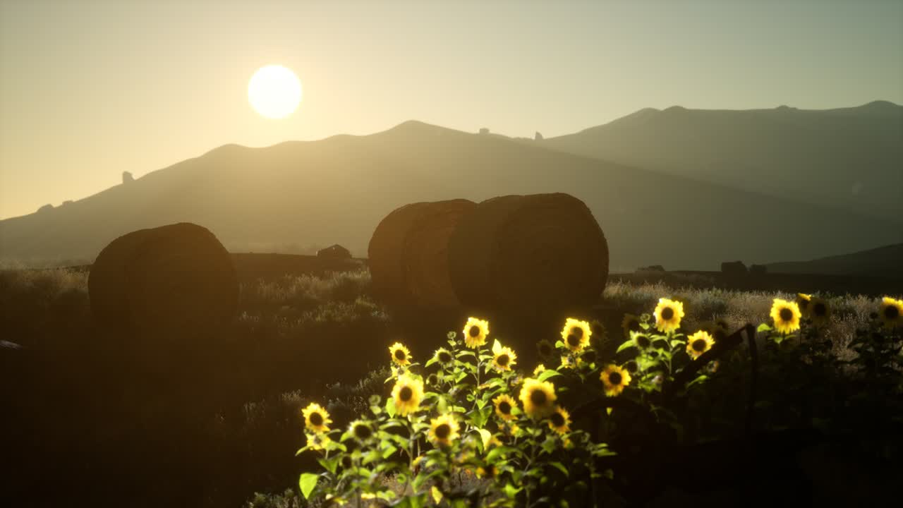 балы сена на закате солнца