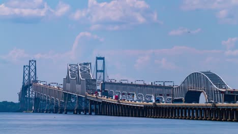 time lapse footage of the rush hour traffic on chesapeake bay bridge