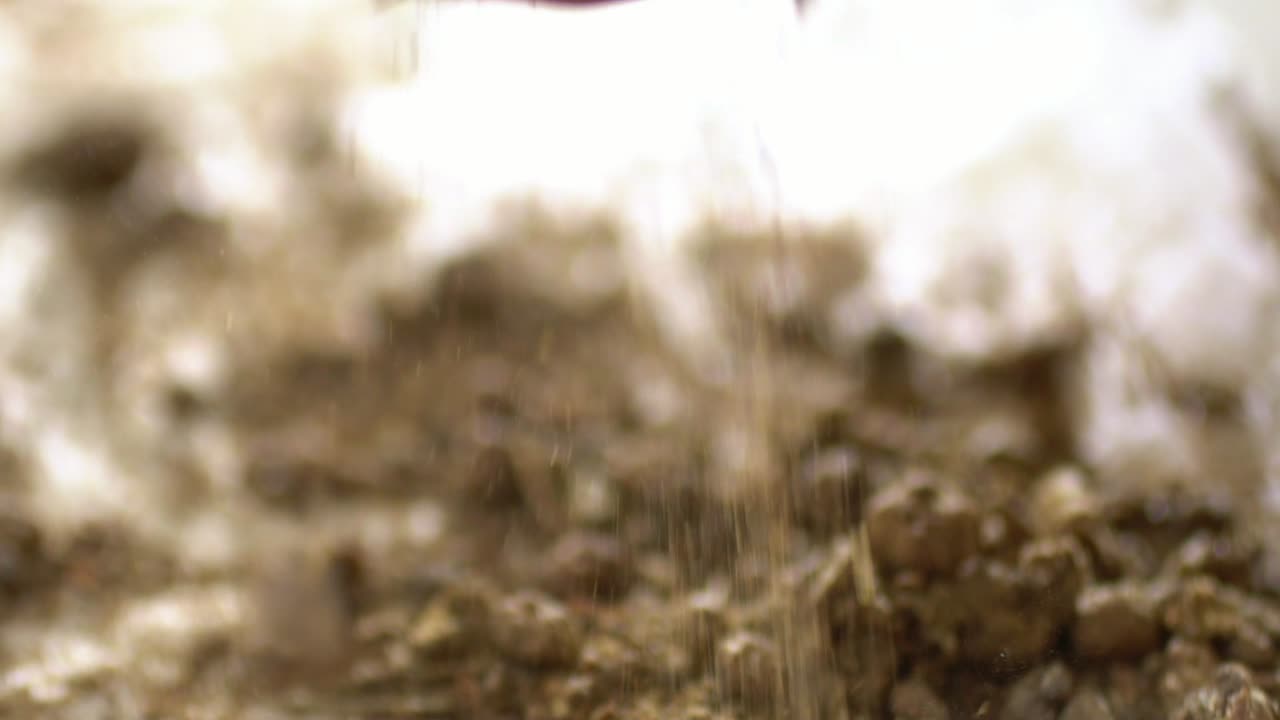 유기 섬유 의류 염색을 위해 매더 뿌리 가루를 처리하는 손의 매크로 샷