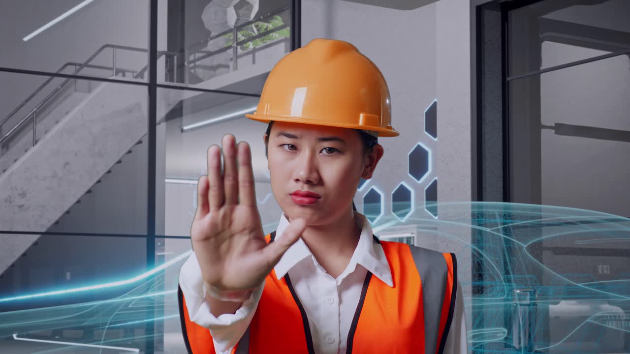 현대 사무실에서 여성 건설 노동자