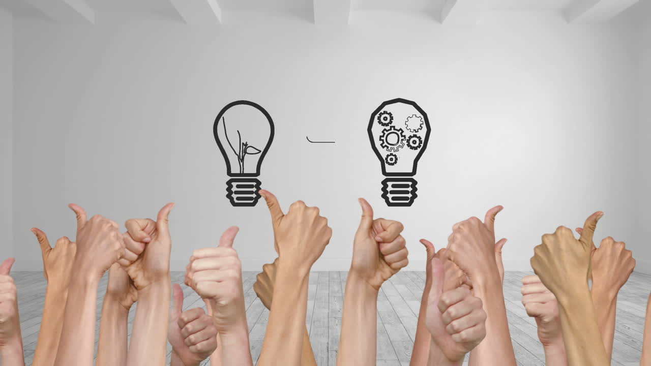 bombilla que aparece con muchos pulgares hacia arriba